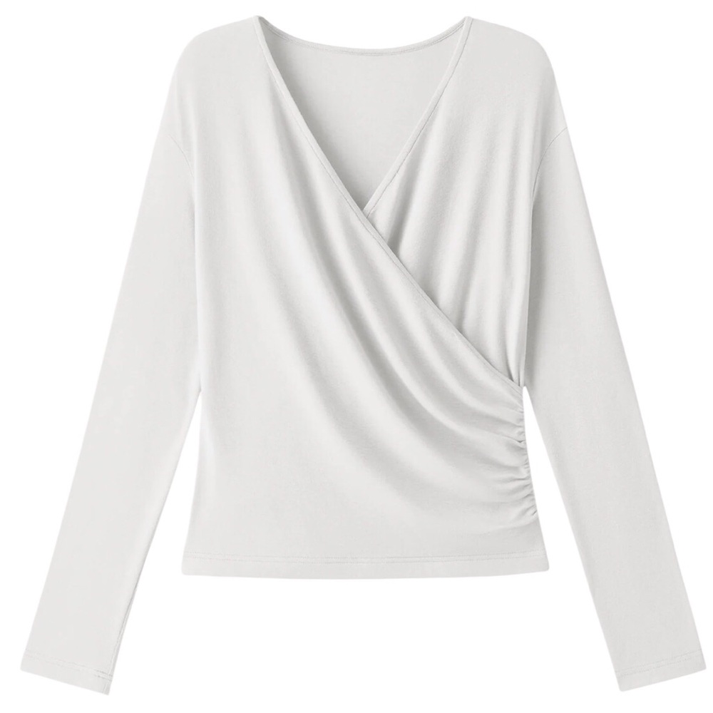 OGL Surplice Ruched Long Sleeve Top Cashmere Blend White Size Medium NWT